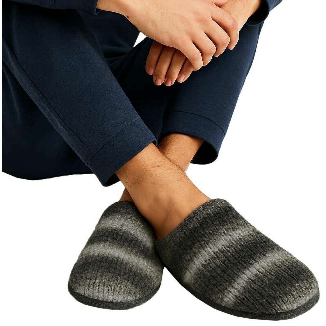 Totes Toasties Knitted Ombre Mule Slippers - Grey - Image 6