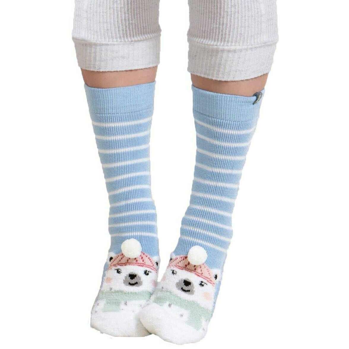 Totes Toasties Novelty Original Slipper Socks - Polar Bear Blue - Image 3
