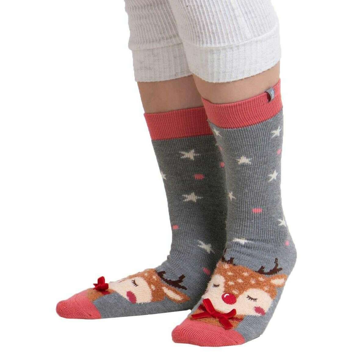 Totes Toasties Novelty Original Slipper Socks - Reindeer Grey - Image 3