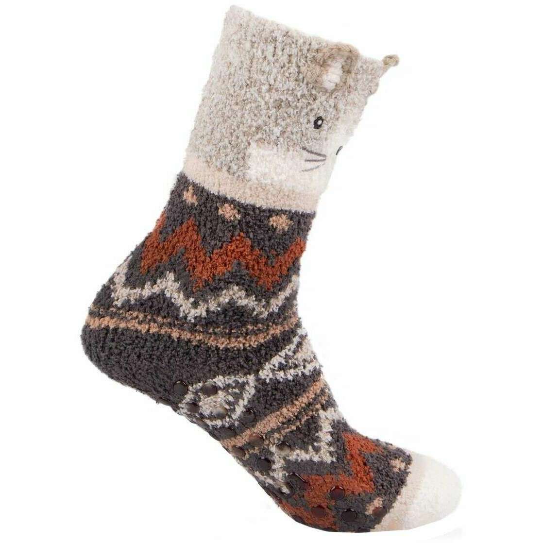 Totes Toasties Novelty Super Soft Slipper Socks - Cat Brown - Image 2