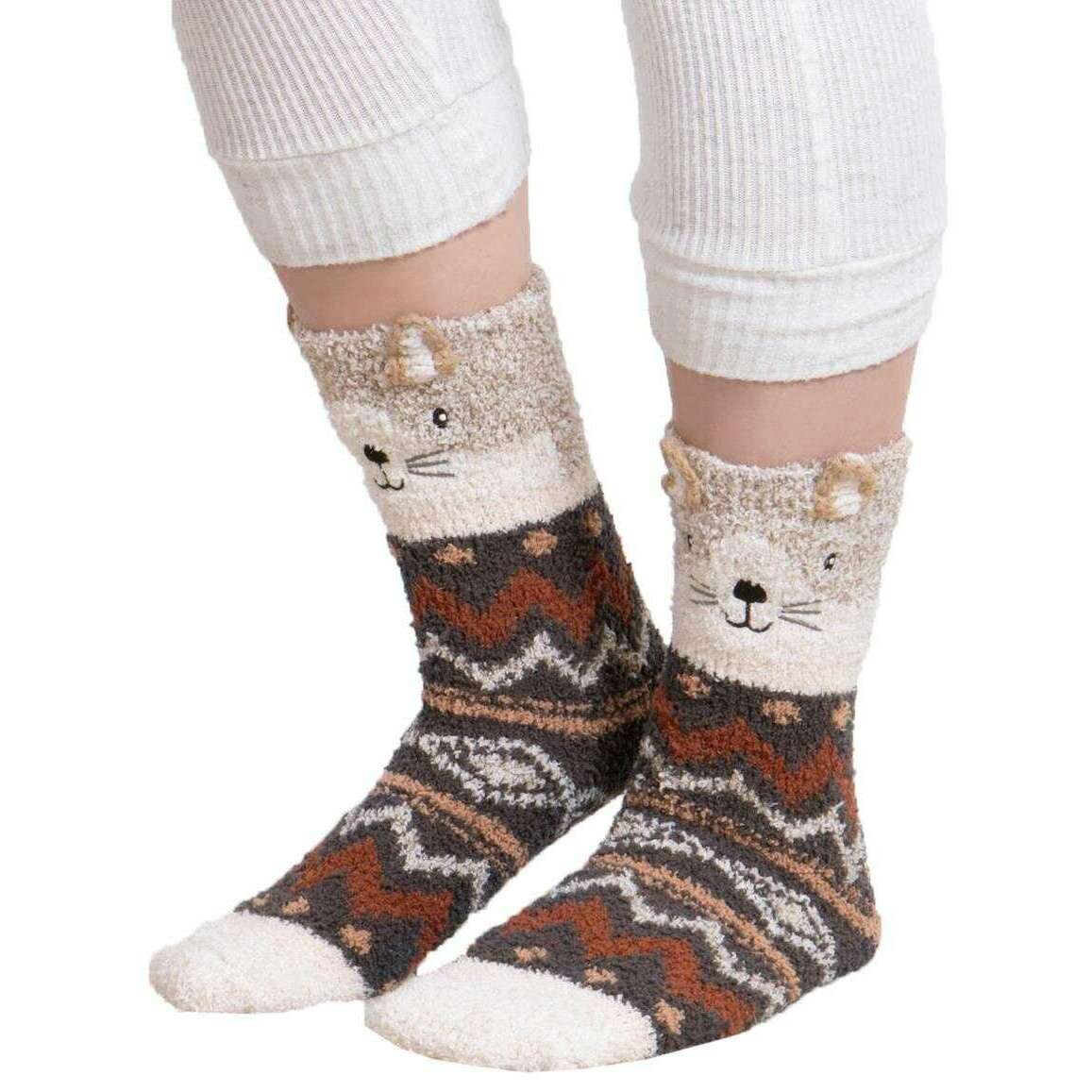Totes Toasties Novelty Super Soft Slipper Socks - Cat Brown - Image 3