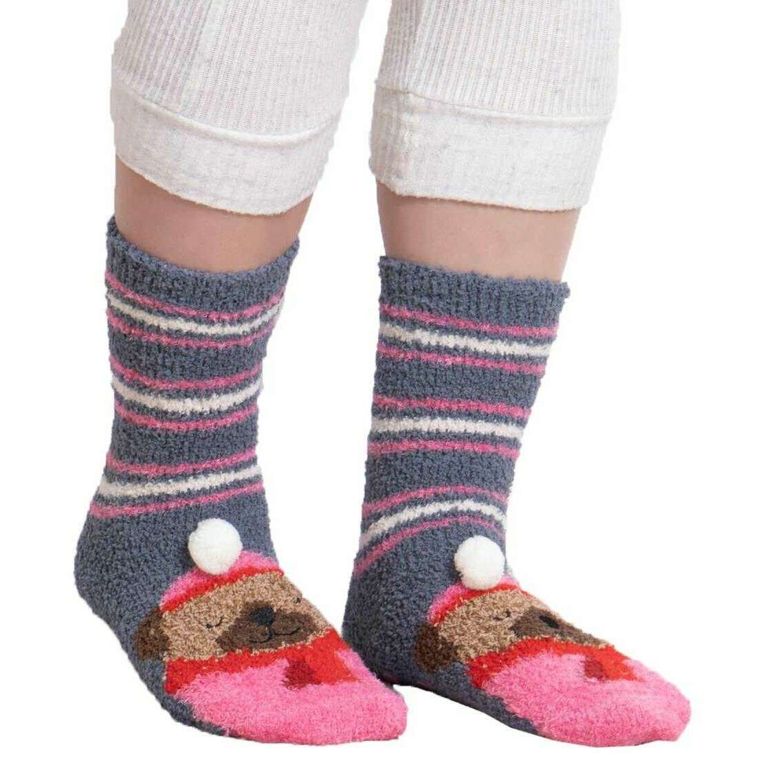 Totes Toasties Novelty Super Soft Slipper Socks - Dog Purple - Image 3