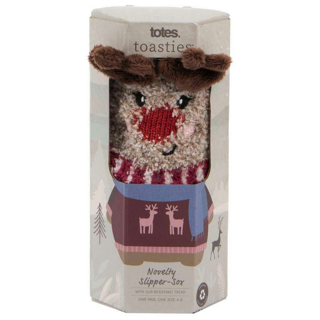 Totes Toasties Novelty Super Soft Slipper Socks - Reindeer Navy - Image 4