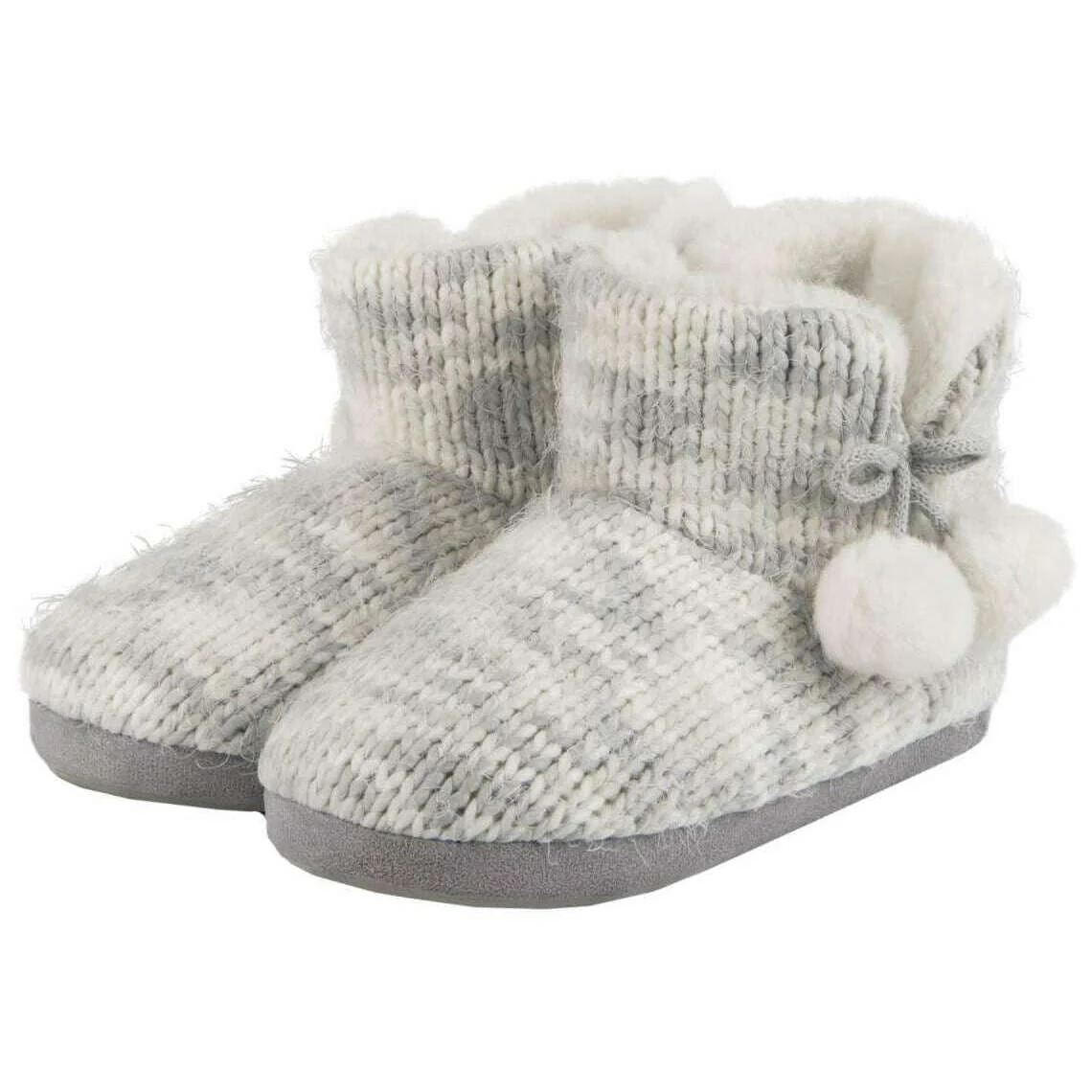 Totes Toasties Space Dye Knitted Boot Slippers - Grey