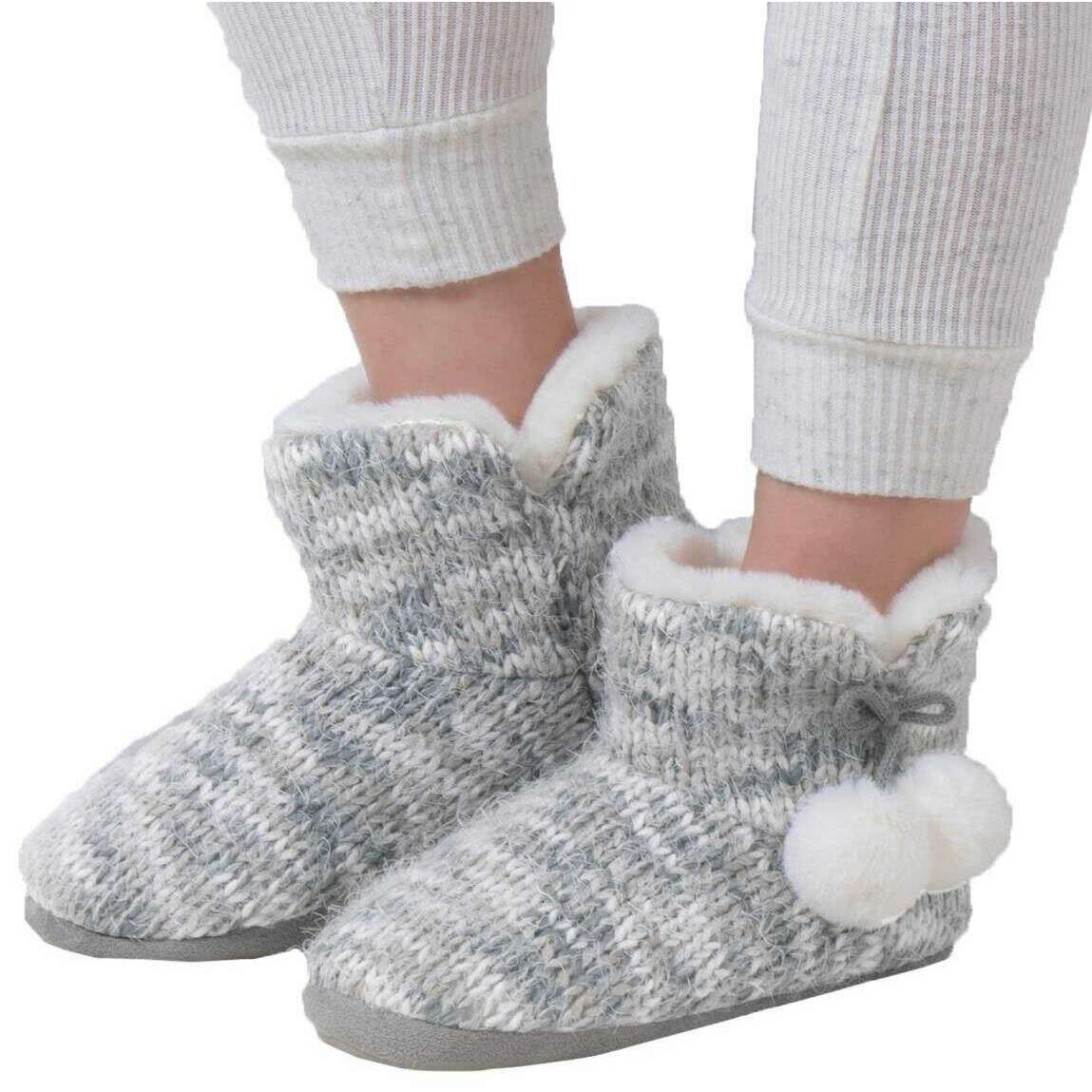 Totes Toasties Space Dye Knitted Boot Slippers - Grey - Image 6