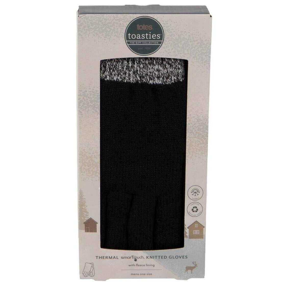 Totes Toasties Stretch Knitted Smartouch  Gloves - Black/Grey - Image 3