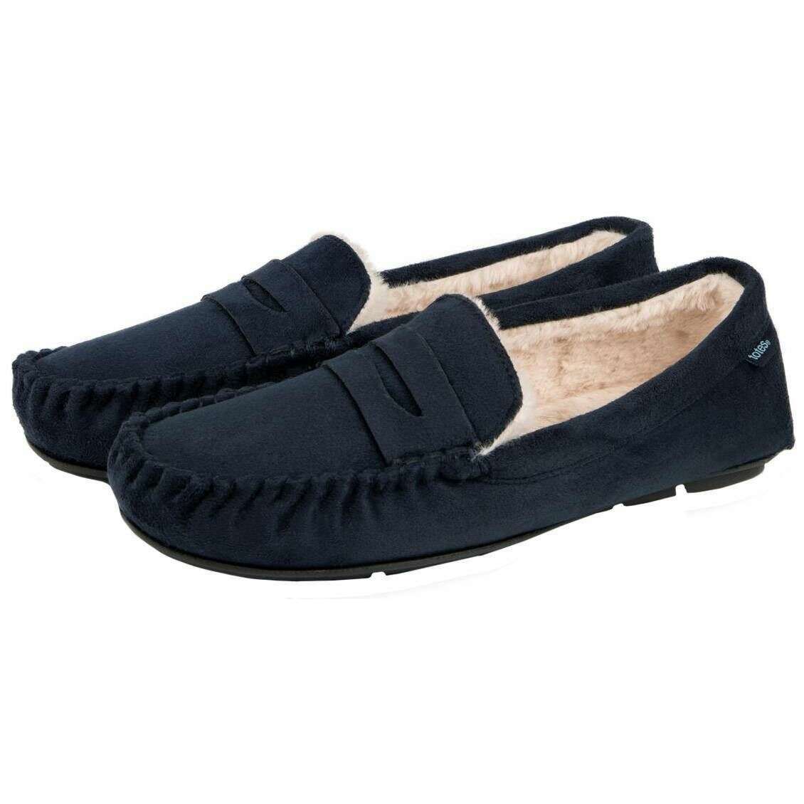Totes Toasties Suedette Moccasin Slippers - Navy