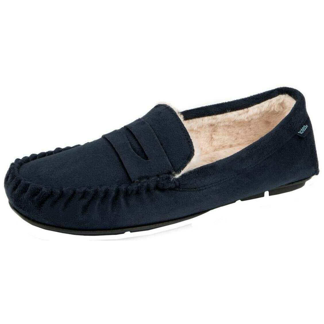 Totes Toasties Suedette Moccasin Slippers - Navy - Image 2