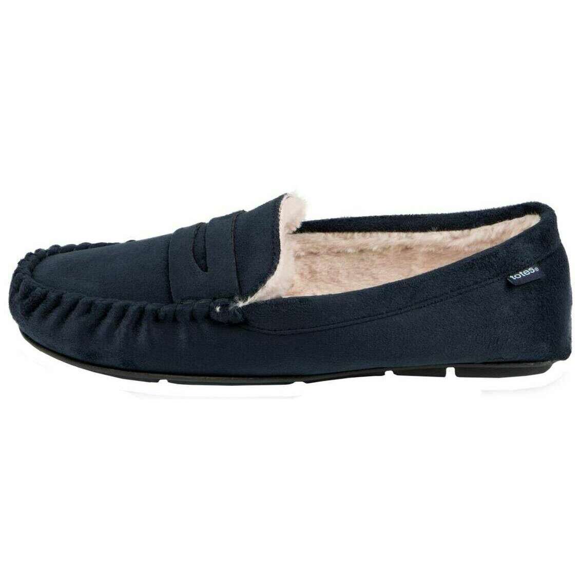 Totes Toasties Suedette Moccasin Slippers - Navy - Image 3