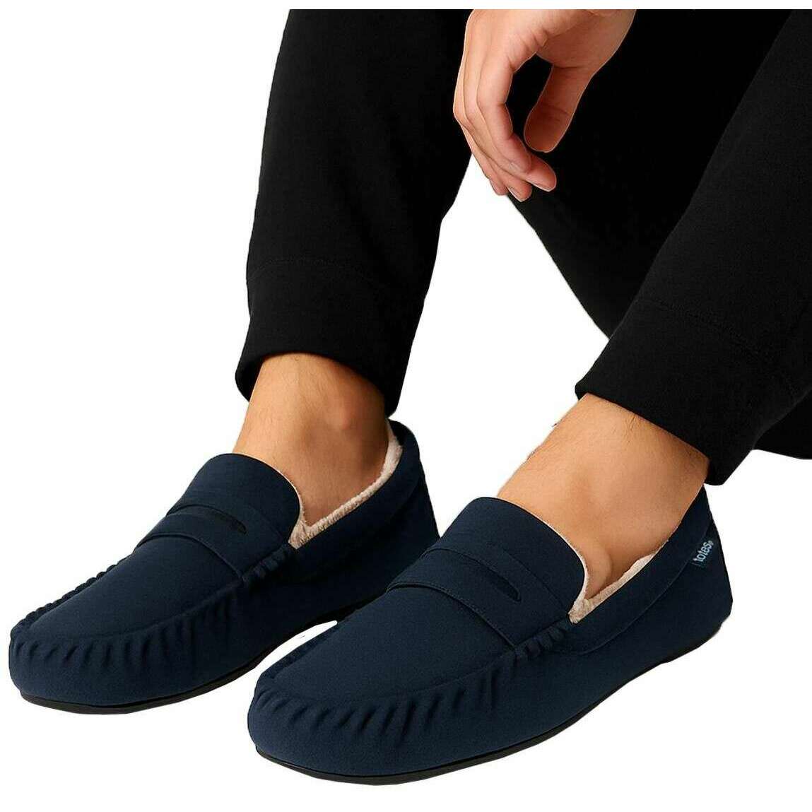 Totes Toasties Suedette Moccasin Slippers - Navy - Image 6