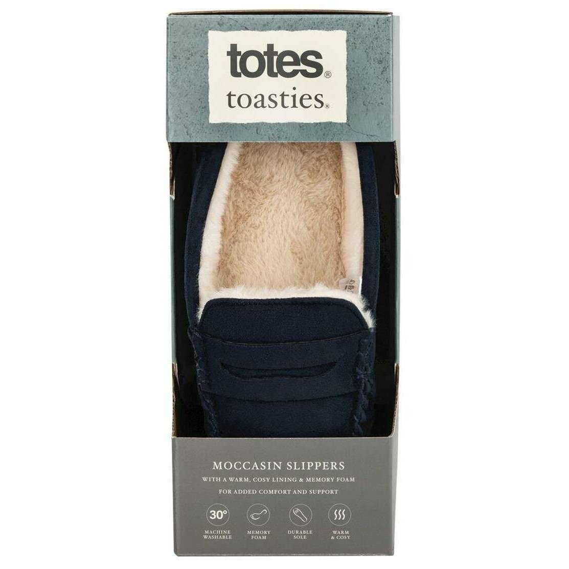 Totes Toasties Suedette Moccasin Slippers - Navy - Image 7