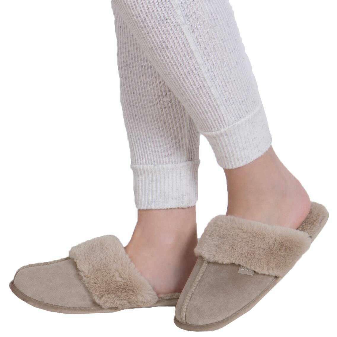 Totes Toasties Velour Mule Slippers - Taupe Beige - Image 6
