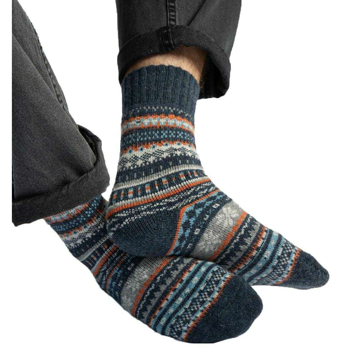 Totes Toasties Wool Blend Fair Isle Slippers Socks - Navy/Beige - Image 5
