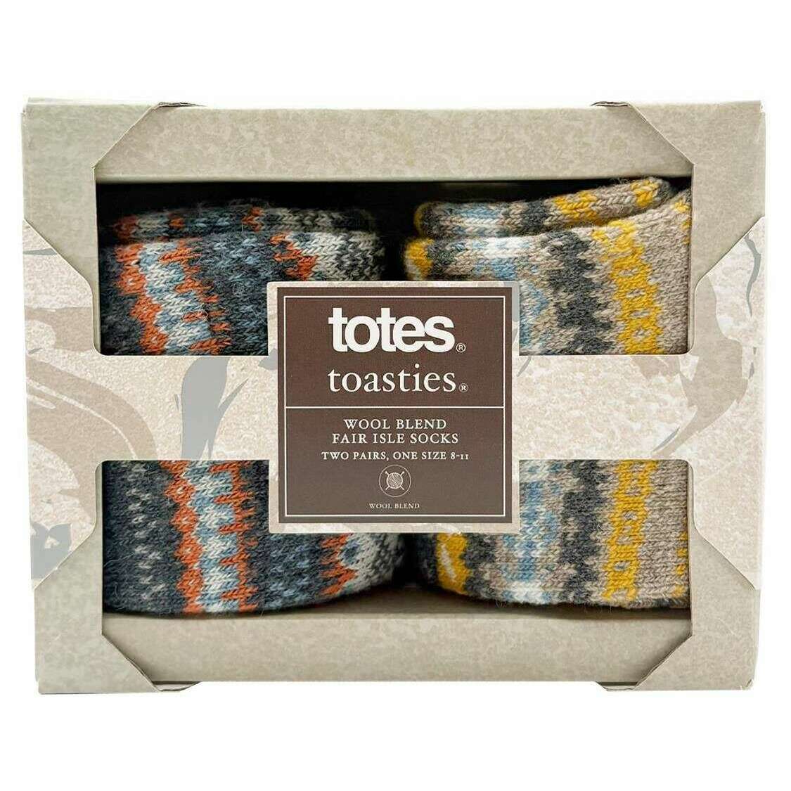 Totes Toasties Wool Blend Fair Isle Slippers Socks - Navy/Beige - Image 6