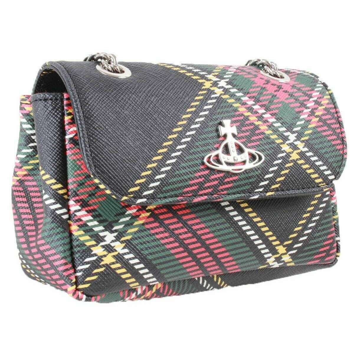 Vivienne Westwood Chelsea Tartan Small Chain Purse Bag - Black/Red/Yellow - Image 3