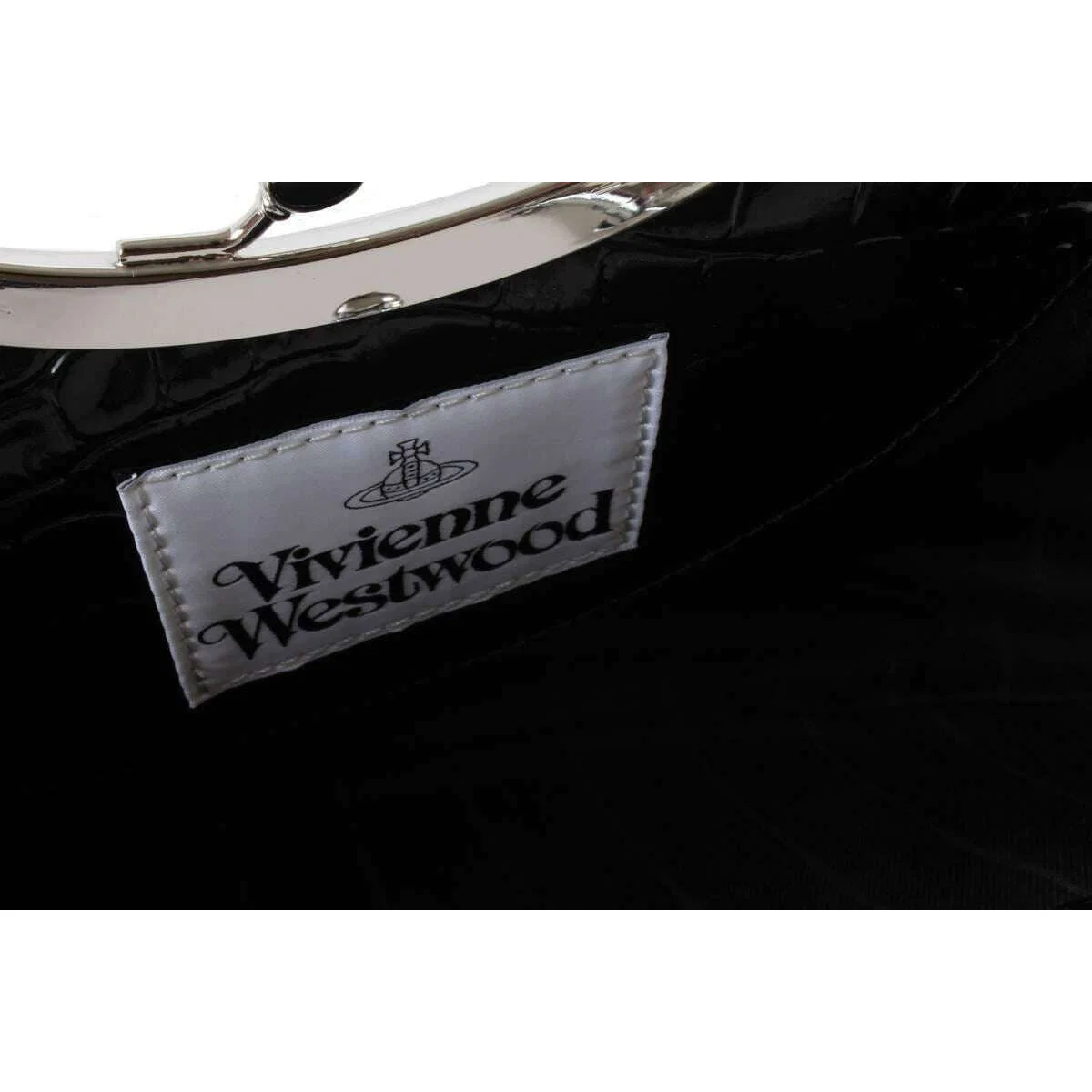 Vivienne Westwood Embossed Croc Charm Frame Purse - Black - Image 3