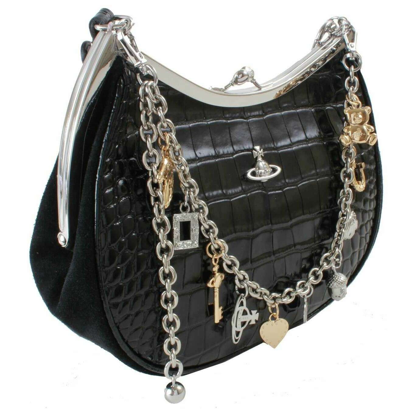Vivienne Westwood Embossed Croc Charm Frame Purse - Black - Image 4