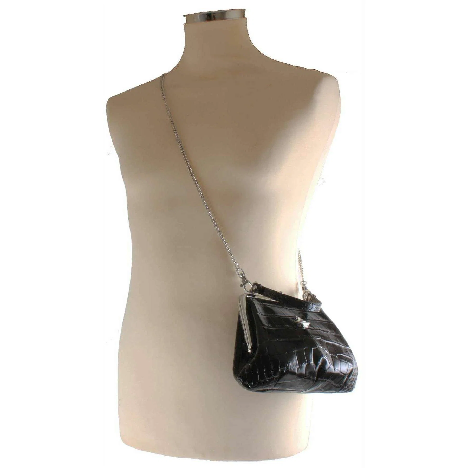 Vivienne Westwood Embossed Croc Granny Frame Purse - Black - Image 6