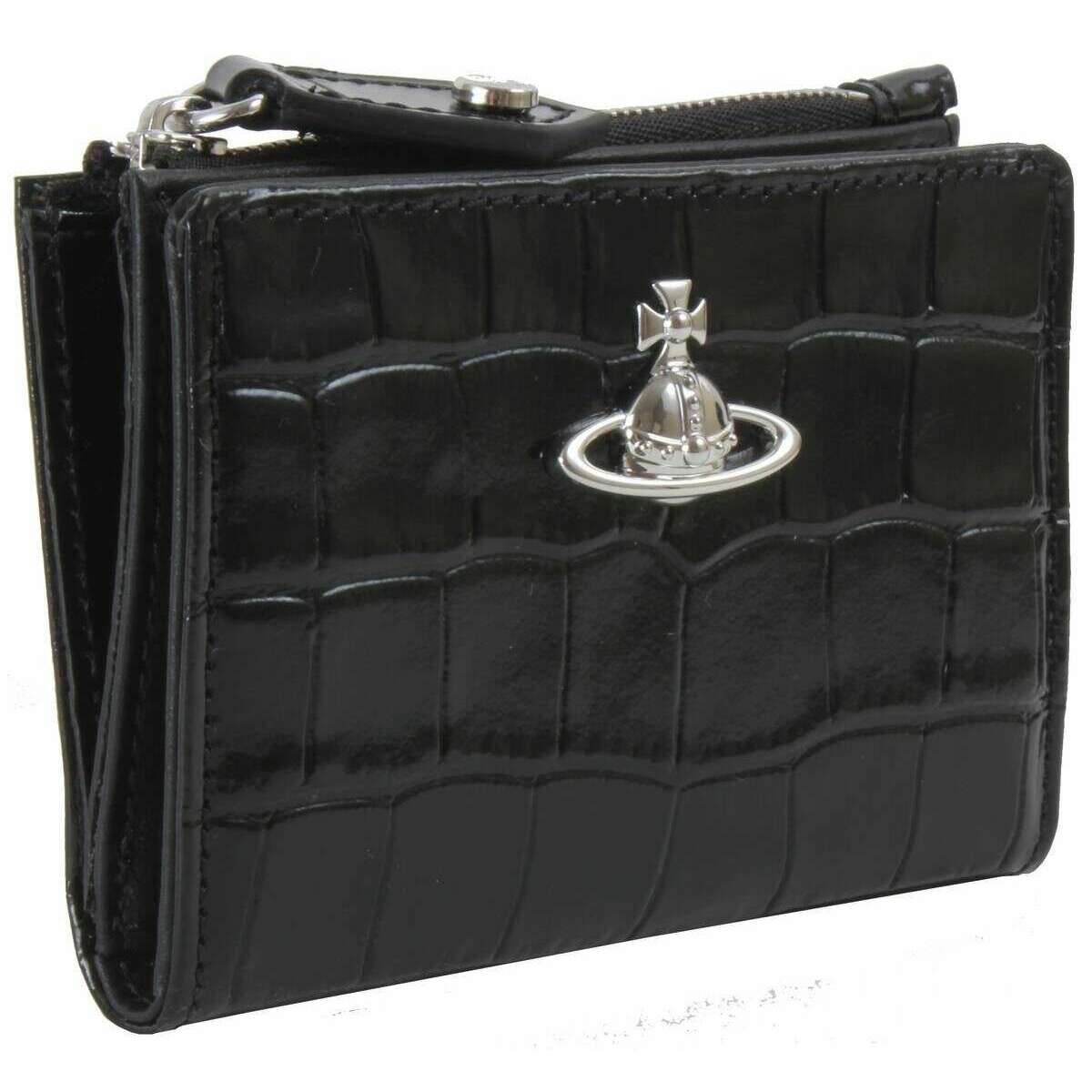 Vivienne Westwood Embossed Croc Slim Flap Card Holder - Black - Image 4
