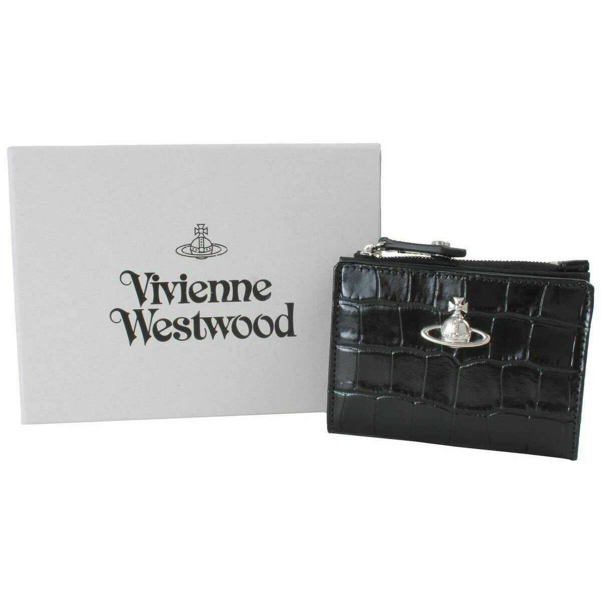 Vivienne Westwood Embossed Croc Slim Flap Card Holder - Black - Image 5