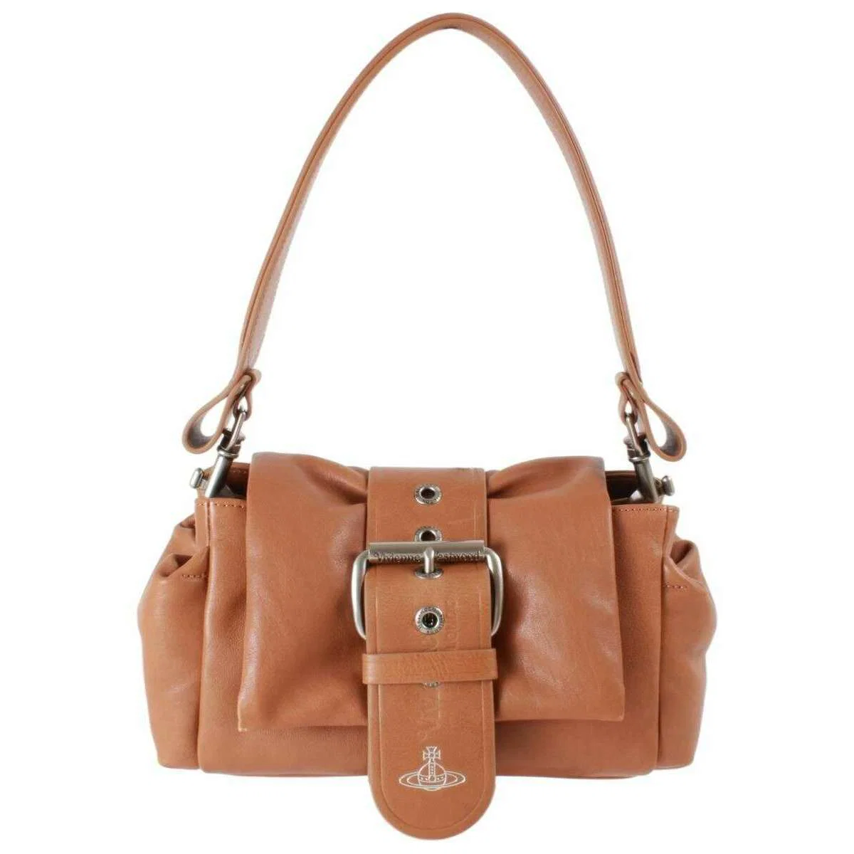 Vivienne Westwood Hazel Supple Leather Treasure Handbag - Honey Brown/Dark Silver