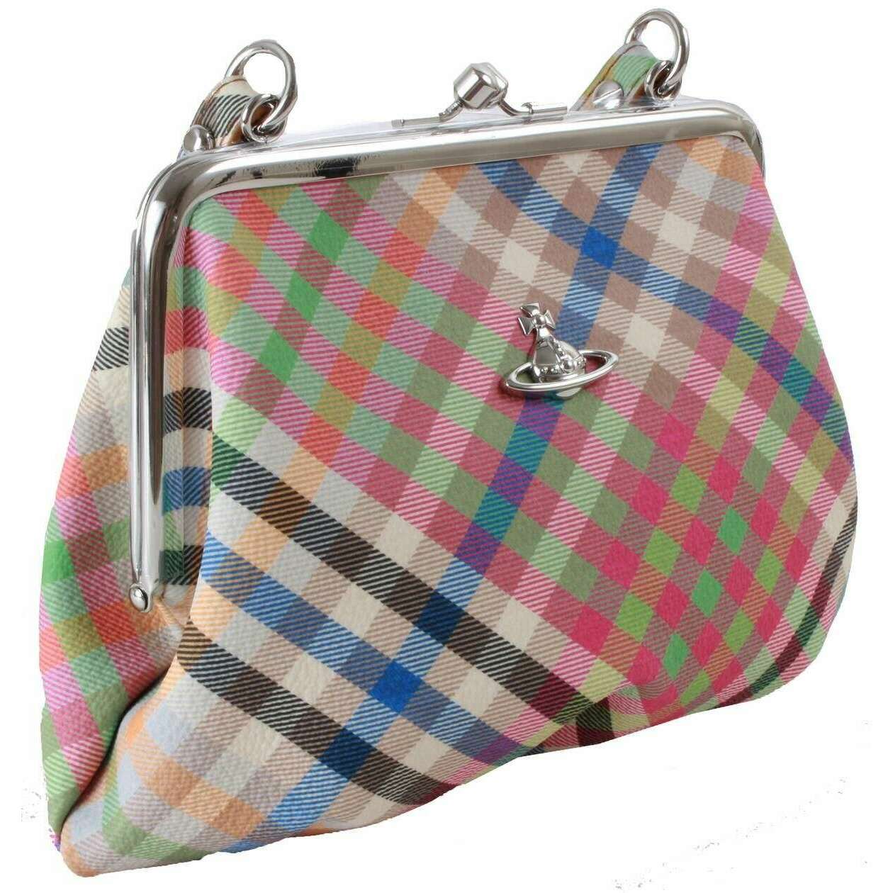 Vivienne Westwood Heather Plaid Granny Frame Purse - Beige/Pink/Blue - Image 4