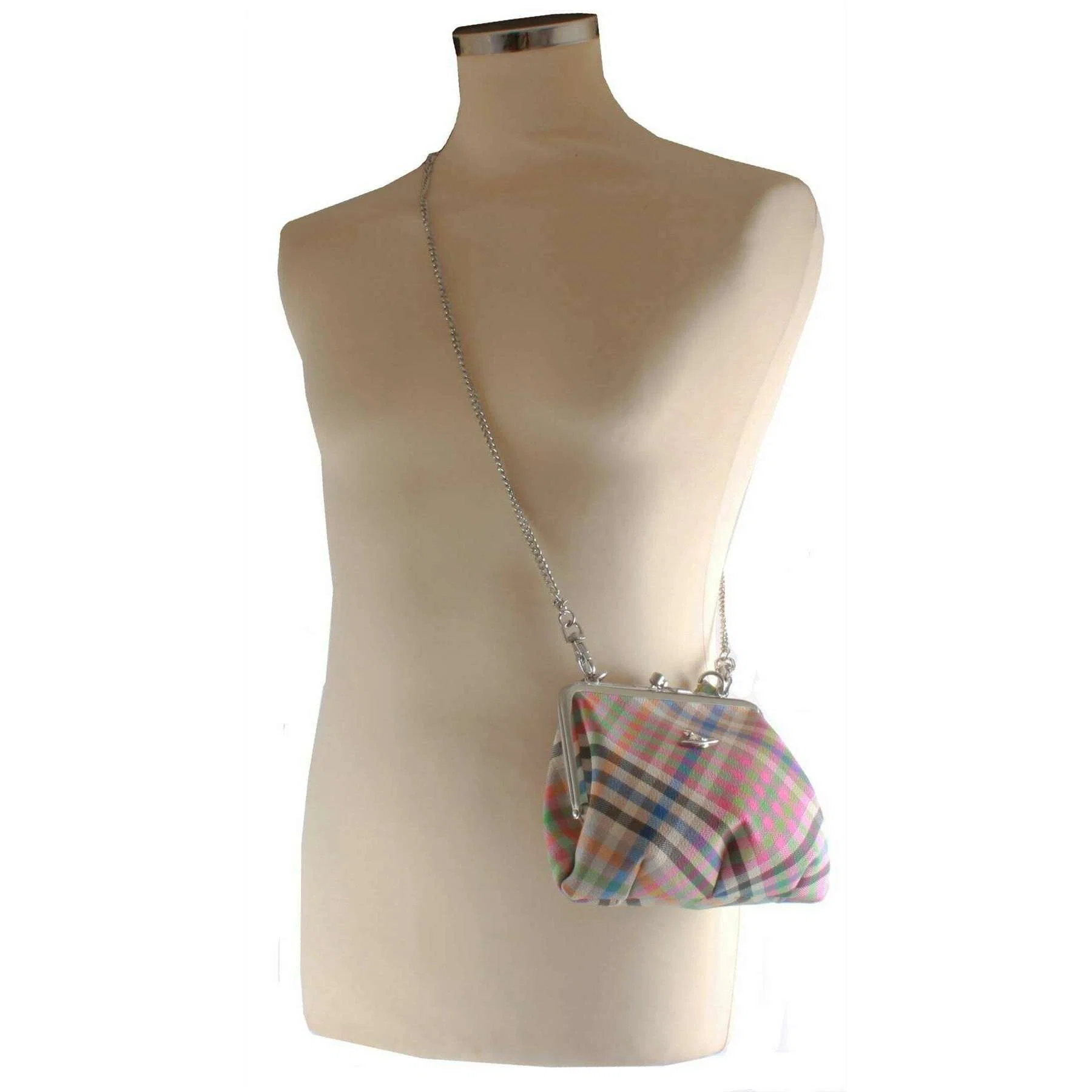 Vivienne Westwood Heather Plaid Granny Frame Purse - Beige/Pink/Blue - Image 6