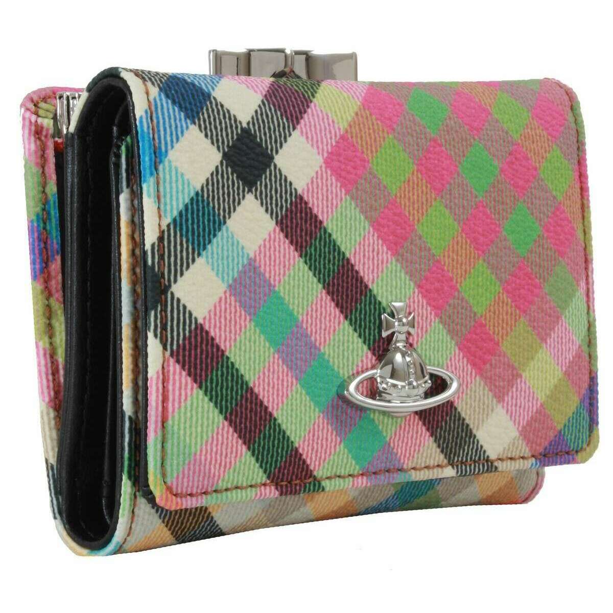 Vivienne Westwood Heather Plaid Small Frame Purse - Beige/Pink/Blue - Image 6