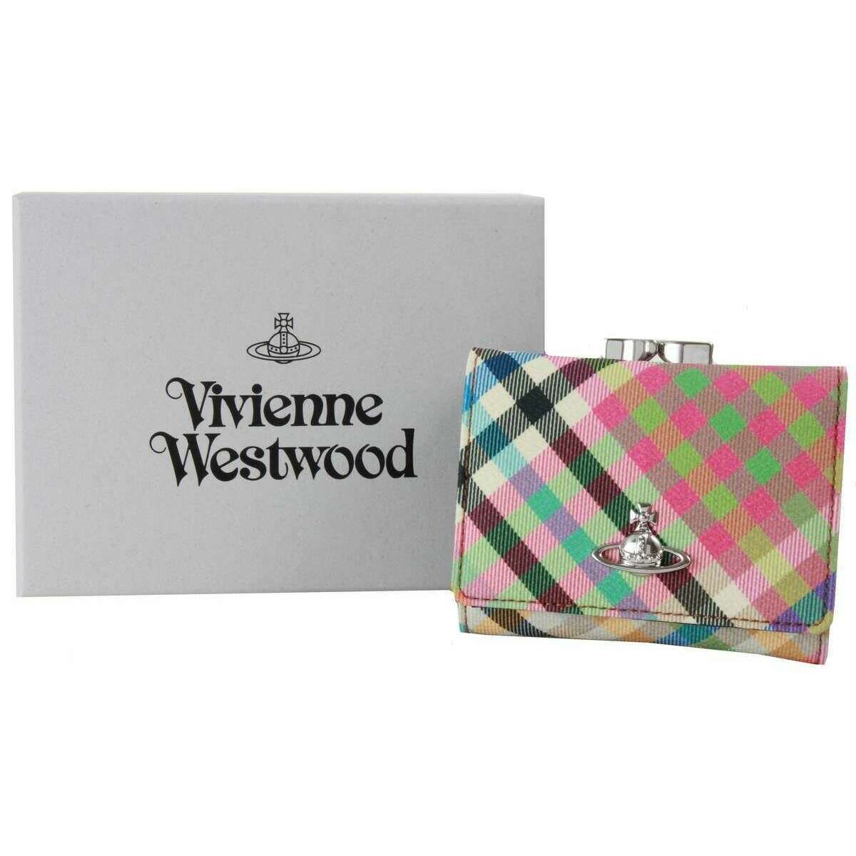 Vivienne Westwood Heather Plaid Small Frame Purse - Beige/Pink/Blue - Image 7