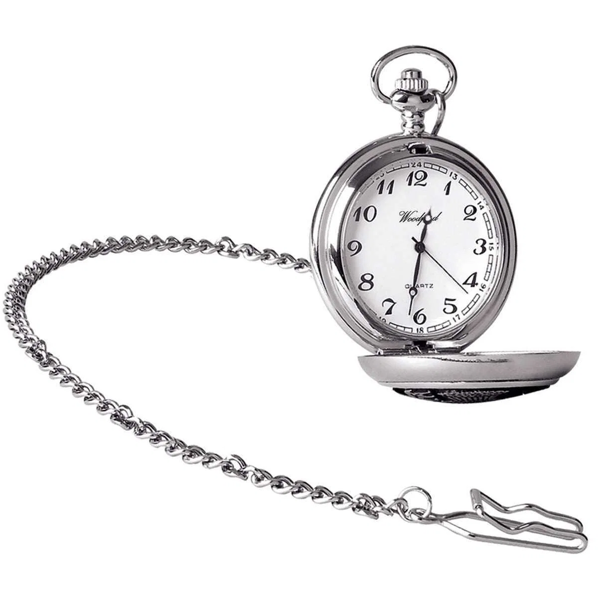 Woodford Celtic Swirl Chrome Plated Full Hunter Quartz Pocket Watch - Silver/Black - Image 2