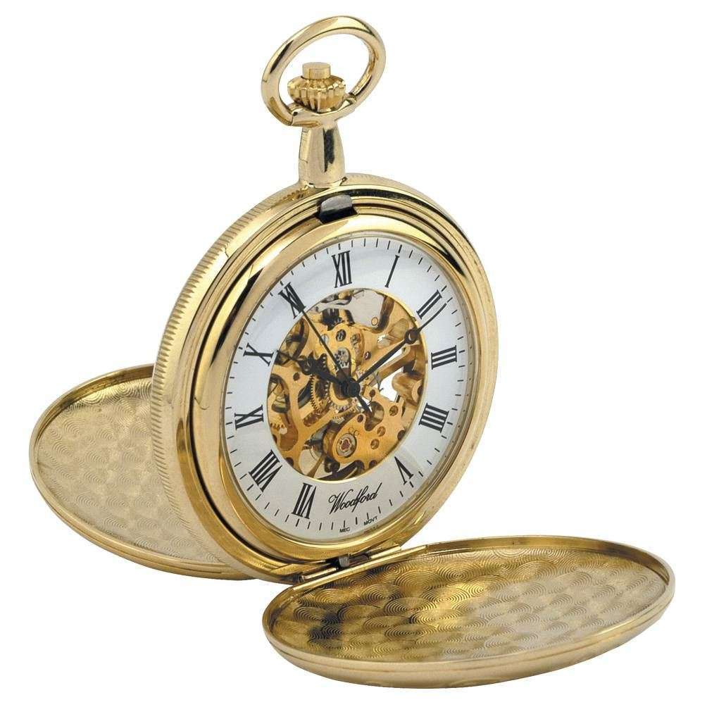 Woodford Gold Plated Double Full Hunter Skeleton Mechanical Pocket Watch - Gold - Image 2