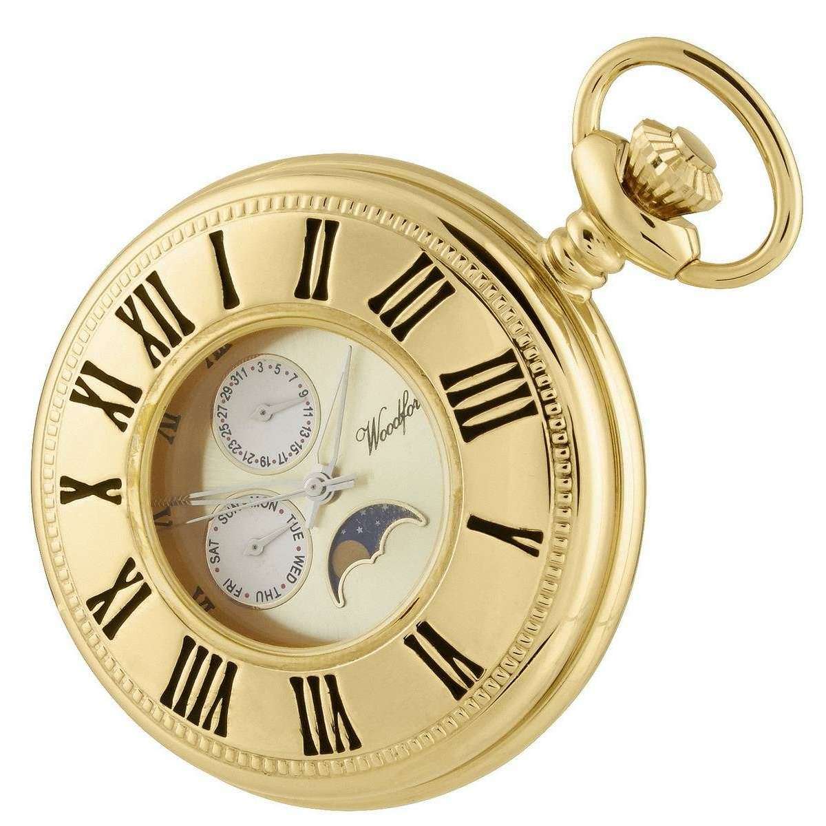 Woodford Gold Plated Quartz Moon Dial Pocket Watch - Gold - Image 2