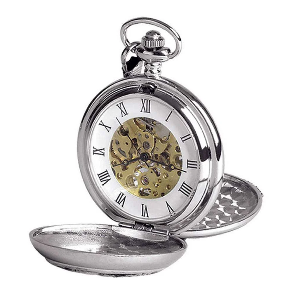 Woodford Hunter and Dog Skeleton Chain Pocket Watch - Silver - Image 2