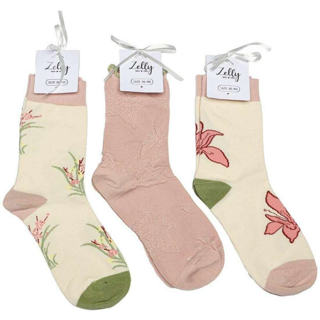 Zelly 3 Pack Assorted Annie Socks - Pink/Cream/Green
