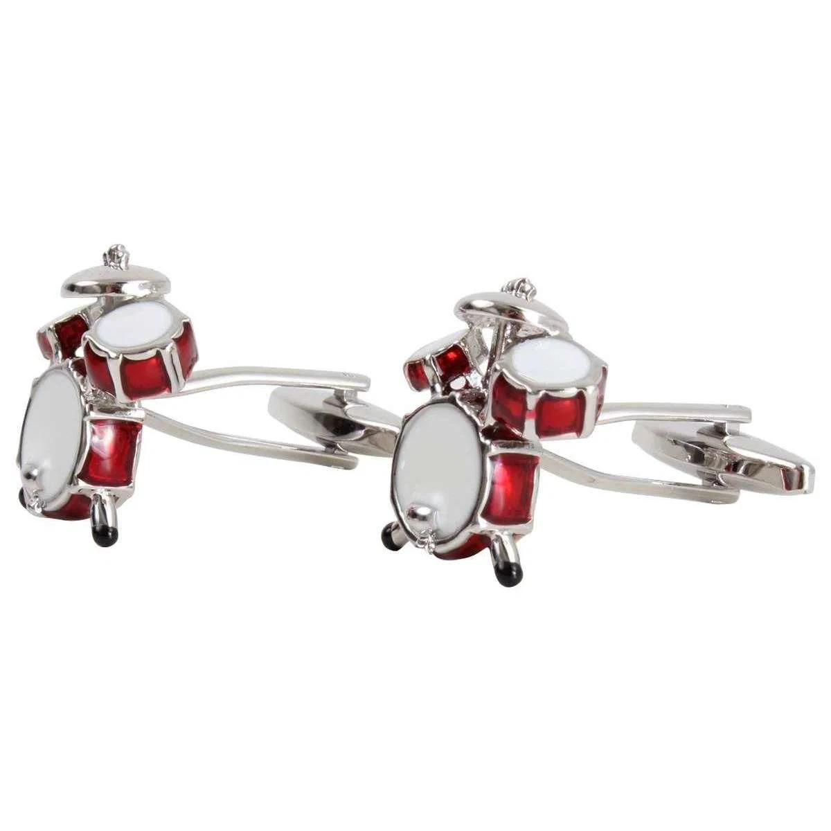 Zennor Drum Cufflinks - Red/Silver - Image 2