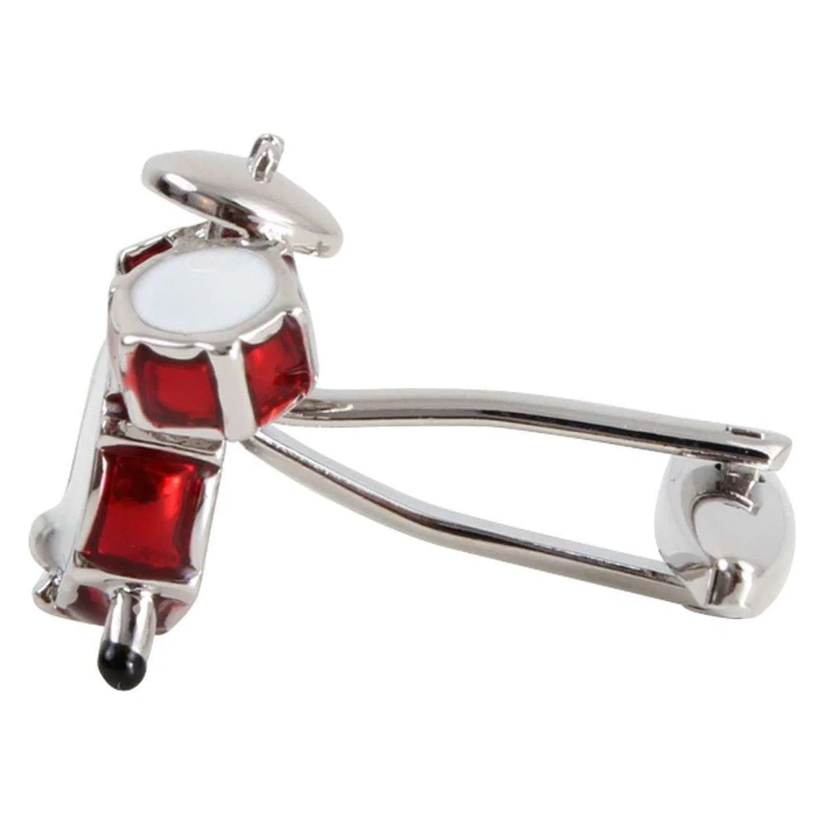 Zennor Drum Cufflinks - Red/Silver - Image 3