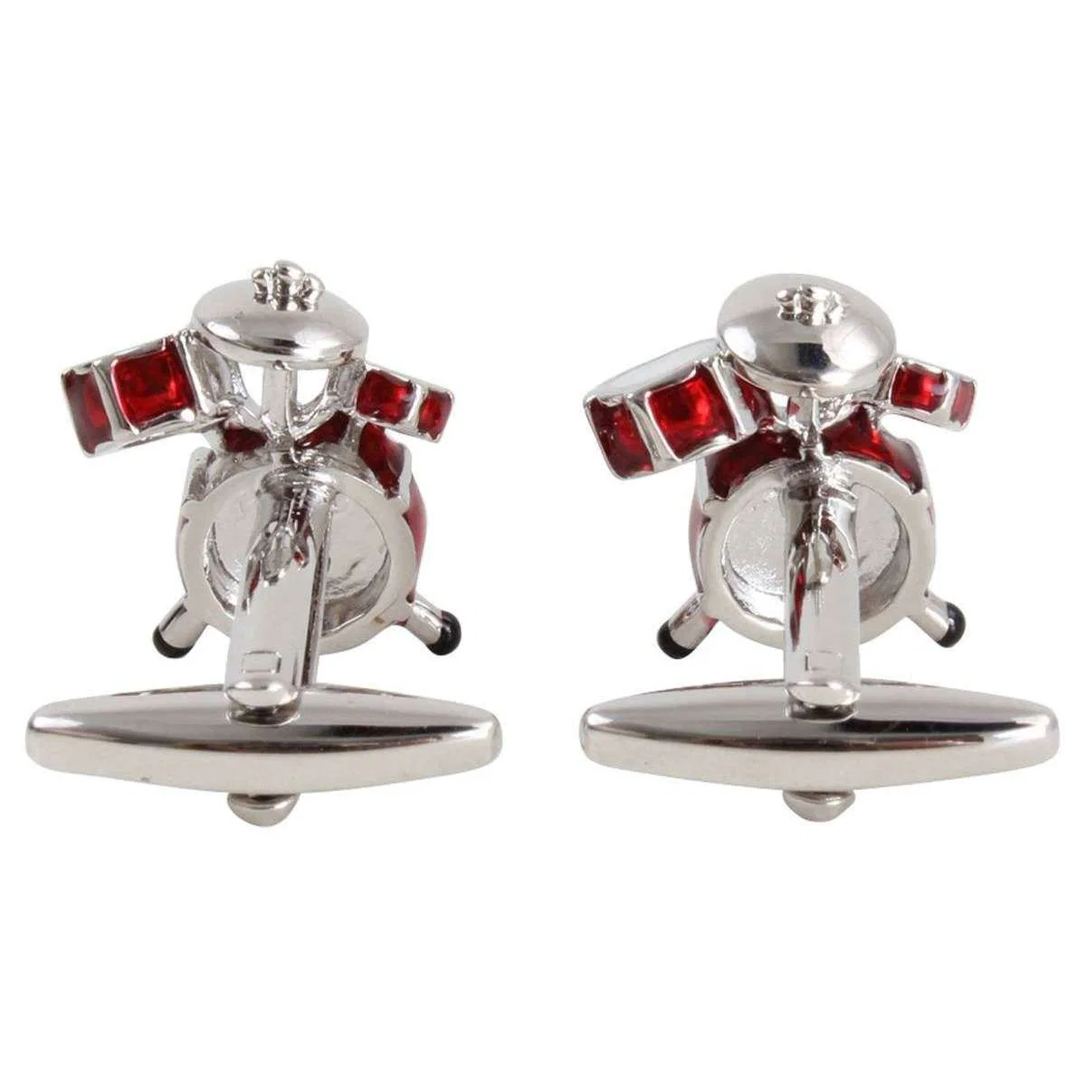Zennor Drum Cufflinks - Red/Silver - Image 4