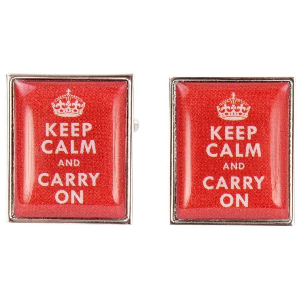 Zennor Keep Calm and Carry On Cufflinks - Red - Image 3