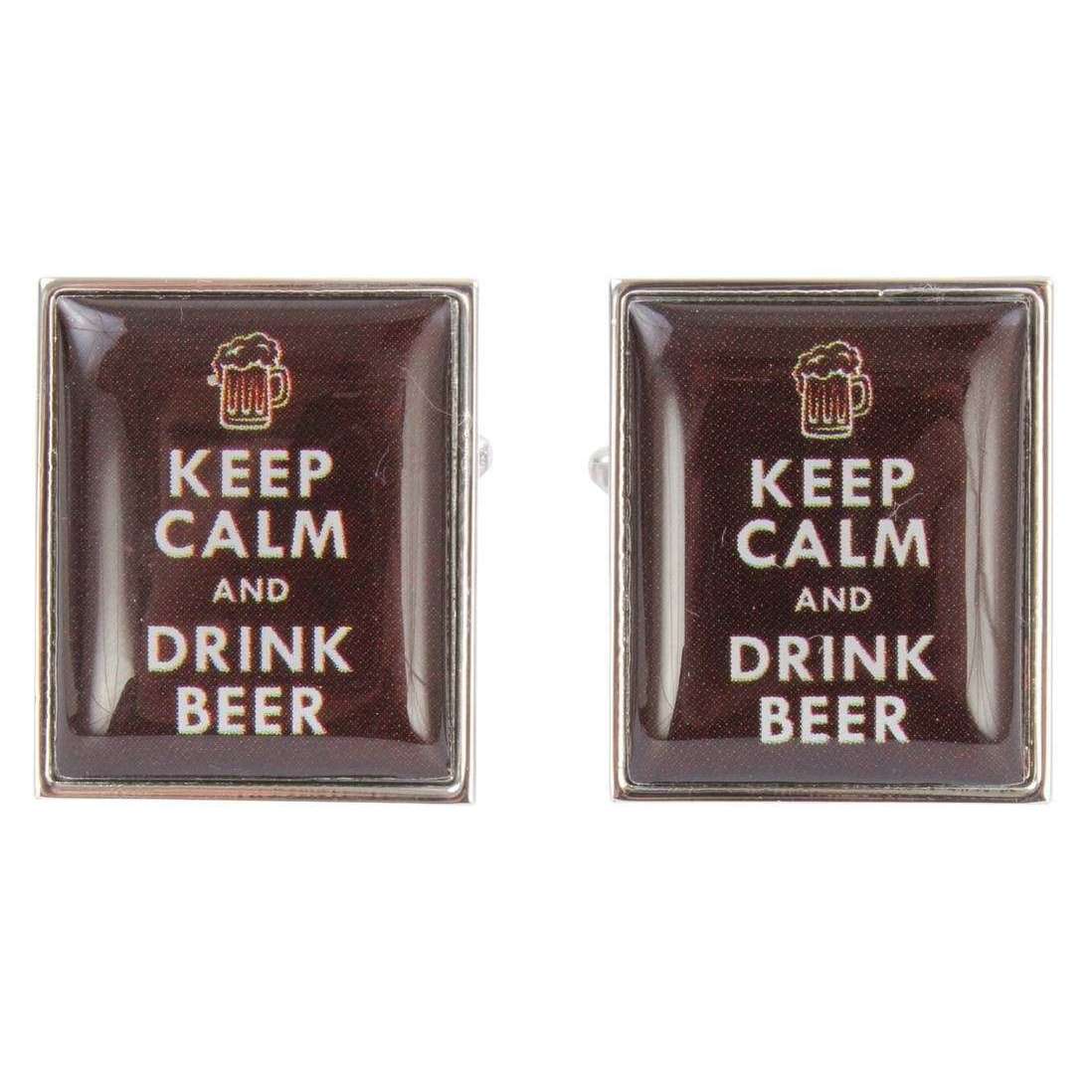 Zennor Keep Calm and Drink Beer Cufflinks - Caramel - Image 2
