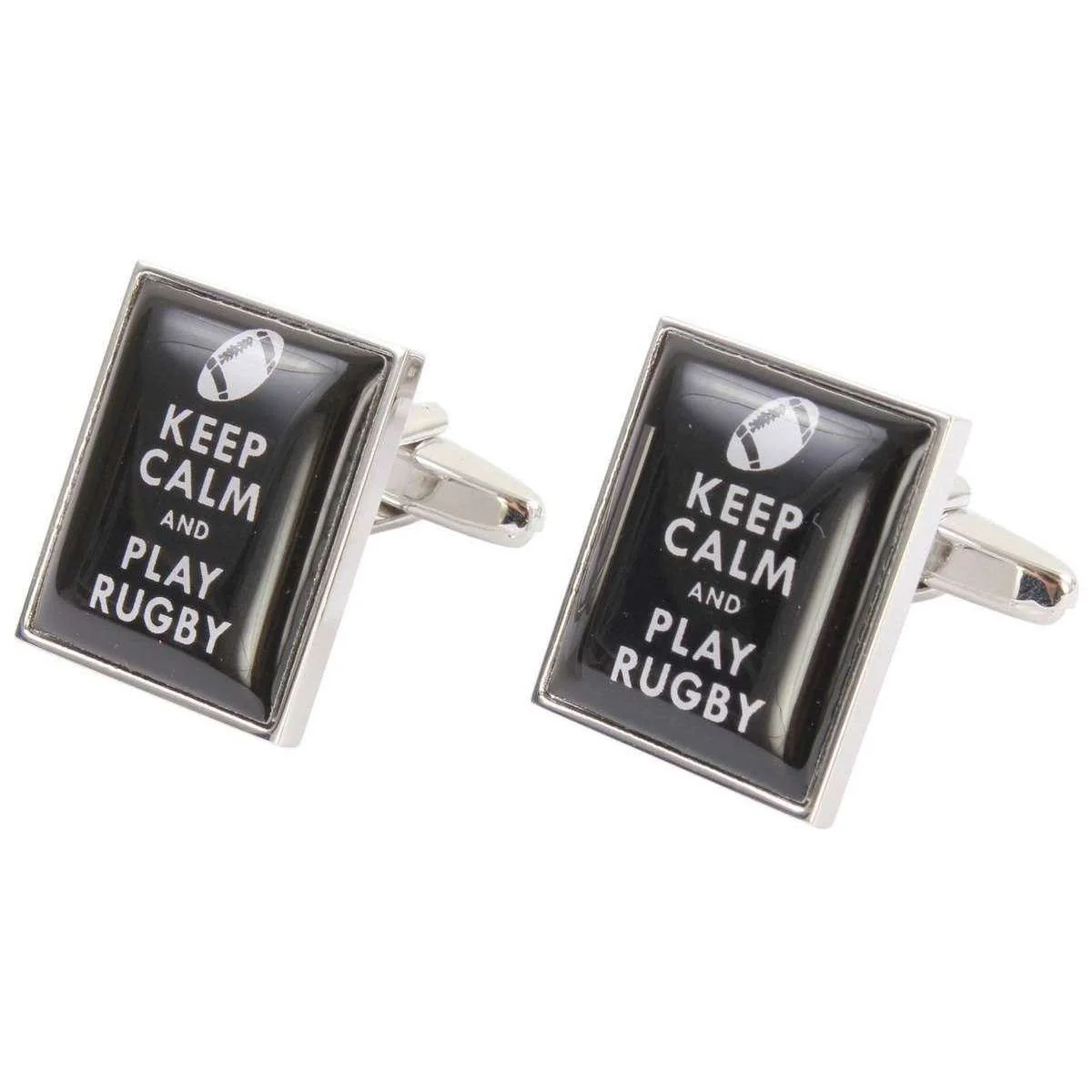 Zennor Keep Calm and Play Rugby Cufflinks - Black - Image 2
