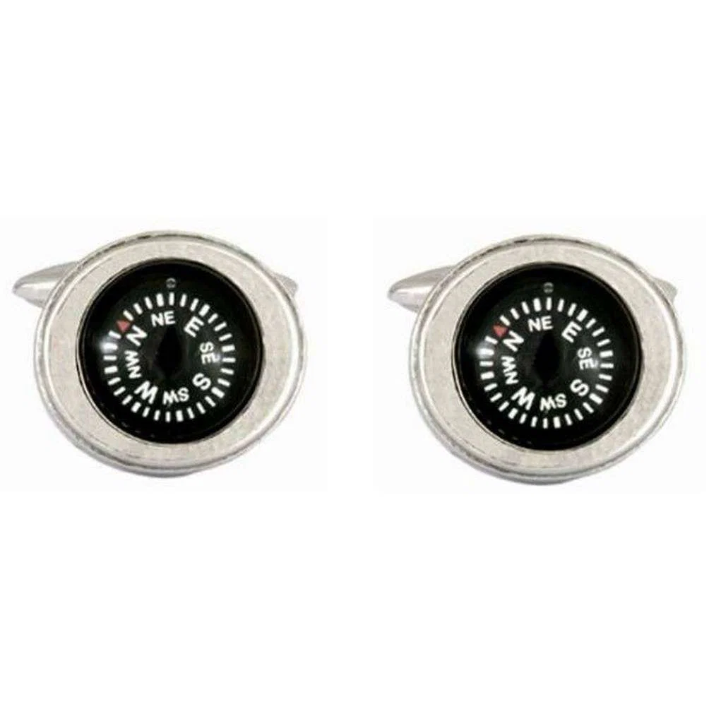 Zennor Moving Compass Cufflinks - Black/Silver
