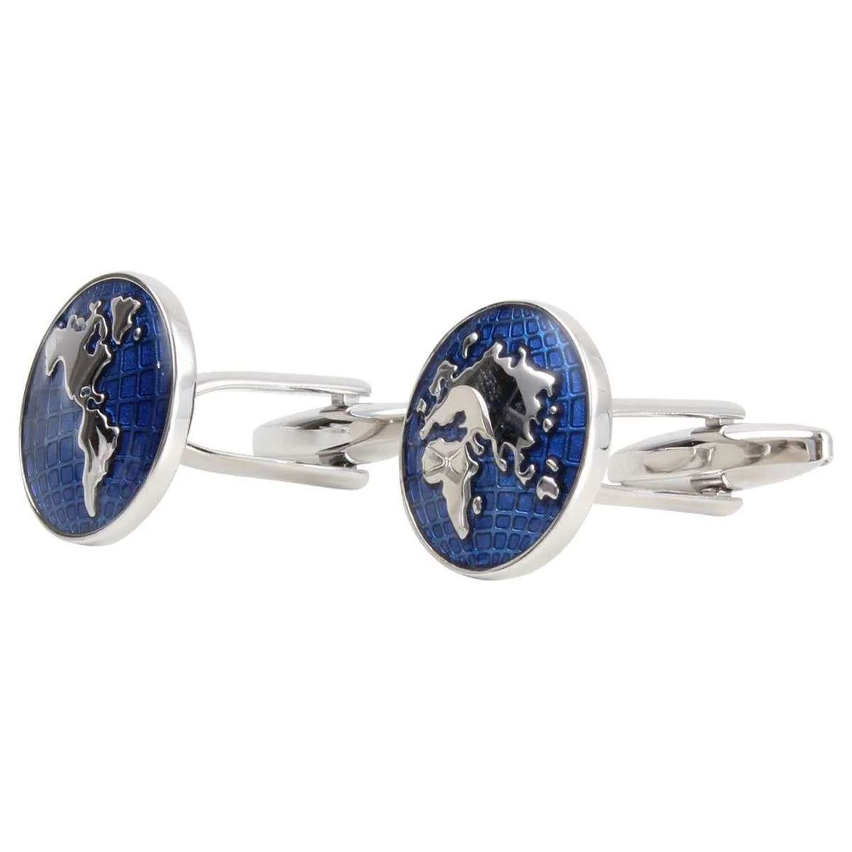 Zennor World Map Culffinks - Blue/Silver - Image 2
